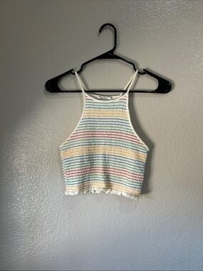 Forever 21 juniors White Cropped Tank Multicolor Stripes Sz S Summer TC0064
